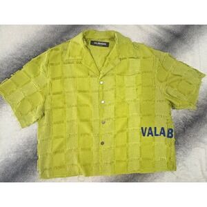 Valabasas Oversized Cropped Fringe Shirt Lime Green XXL Distressed Streetwear